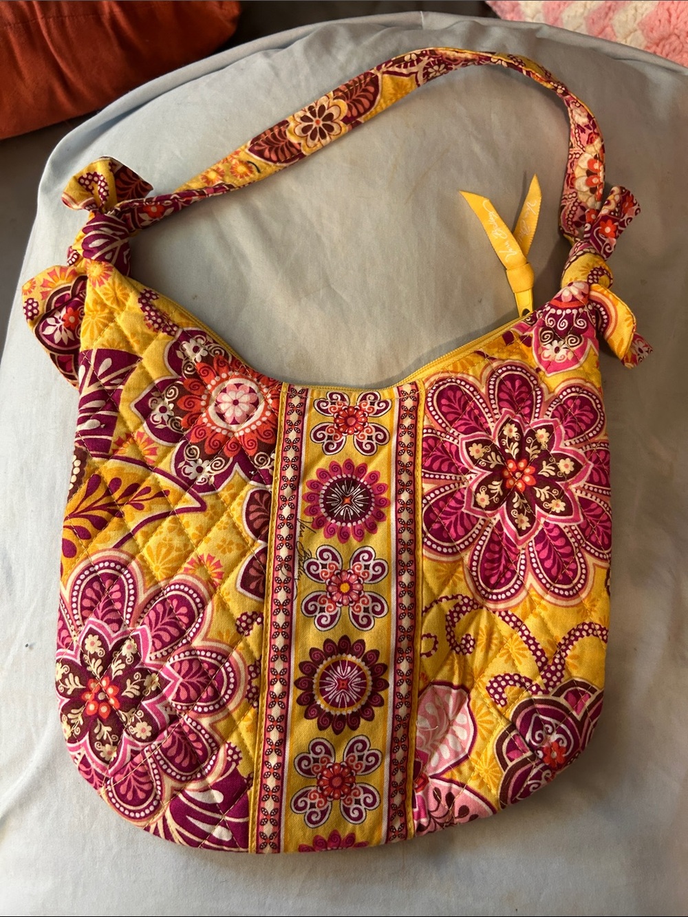 Vera Bradley Quilted Floral Shoulder Bag in Yellow and Pink